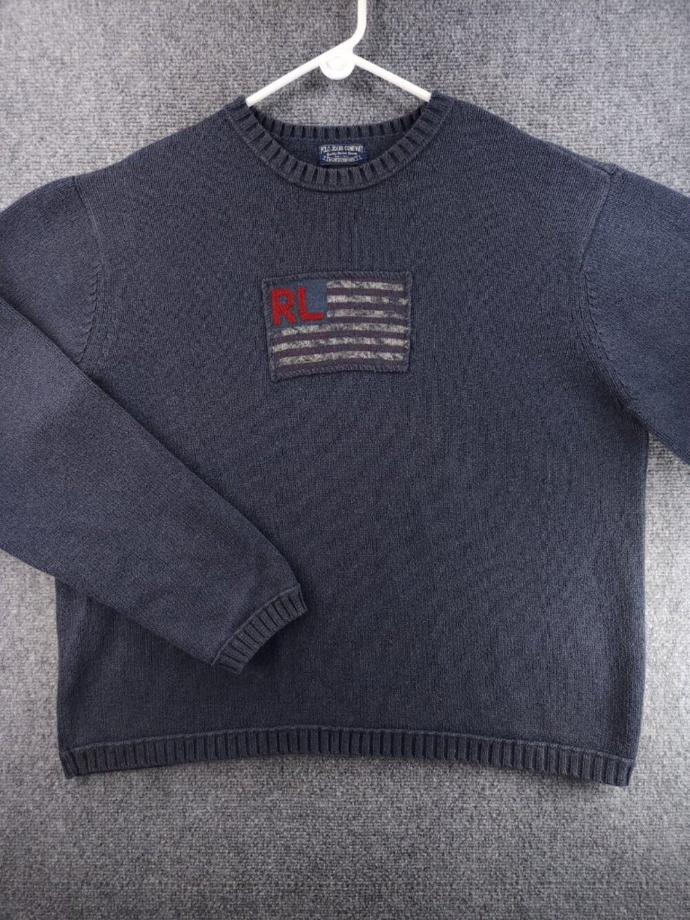 Ralph Lauren Navy Crewneck Sweater with RL Flag Patch